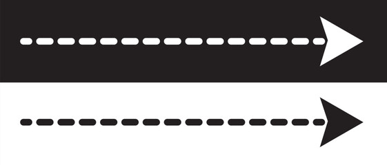 Obraz premium Simple dashed arrow icon on a white and black background.