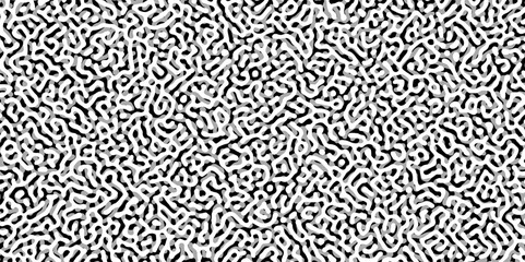Abstract Turing organic wallpaper with background. Turing reaction diffusion monochrome seamless pattern with chaotic motion. Natural seamless line pattern. Linear design with biological shapes.