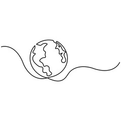 Earth  single line art, continuous one line drawing of  Isolated outline vector art 
