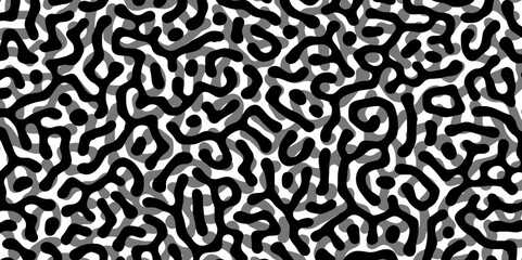 Obraz premium Abstract Turing organic wallpaper with background. Turing reaction diffusion monochrome seamless pattern with chaotic motion. Natural seamless line pattern. Linear design with biological shapes.