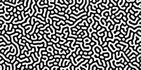 Abstract Turing organic wallpaper with background. Turing reaction diffusion monochrome seamless pattern with chaotic motion. Natural seamless line pattern. Linear design with biological shapes.