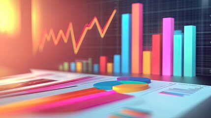 Fototapeta premium Business report. 3d Graphs and charts. Business reports concept