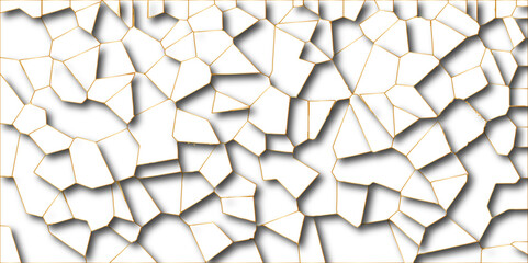 Abstract white paper cut shadows background realistic crumpled decoration textured with multi layers.Broken tiles mosaic seamless pattern.white gravel with golden line wallpaper. vector illustration.