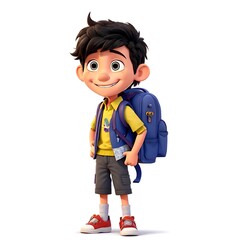smiling boy with backpack 3d cartoon character