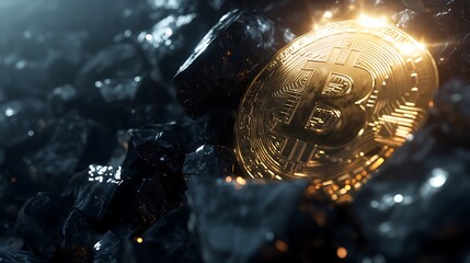 financial bitcoin or crypto market concept in gold and black color