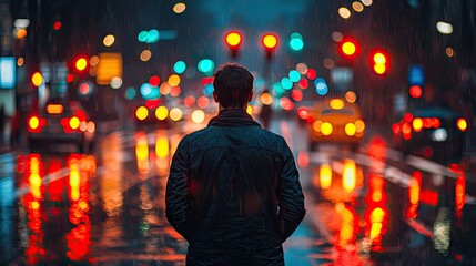 Man arriving at road junction is faced with the decision of taking the right path forward