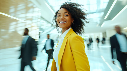 African American Confident Business Woman Stand Out Crowd Gender Smiling Female Workplace