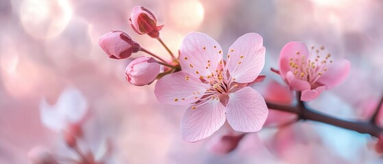 Obraz premium Delicate Pink Cherry Blossom in Bloom with Soft Bokeh Background