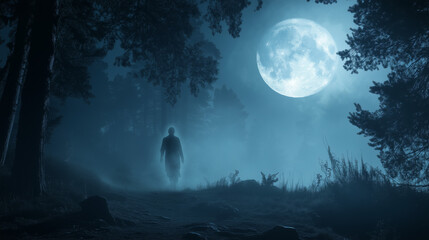 Fototapeta premium a ghost in the middle of a foggy forest