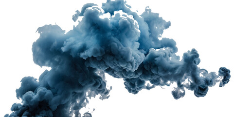 Beautiful blue smoke plume isolated on transparent background. bright orange paint color powder festival background.