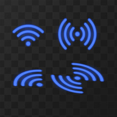 Wi-Fi symbols neon effect on dark background. Waves Wi-Fi signal icon. Vector illustration.