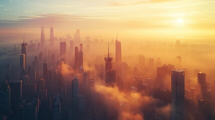 Fototapeta premium breathtaking view of a city skyline at dawn with the first rays of sunlight