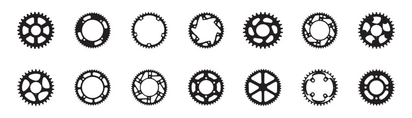 Set of black icons for bike sprockets.