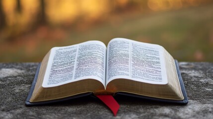 Obraz premium Open Bible on a Stone Surface