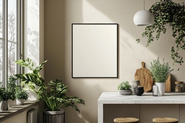 Minimalist Kitchen interior with Poster Mockup created with Generative AI