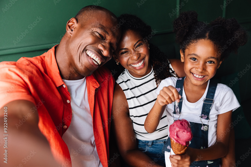 Sticker happy family enjoying ice cream together in a cozy setting