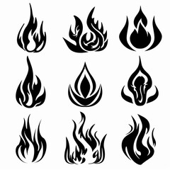 Fire icon, flame bonfire sign, campfire symbol, burn graphic element, fire emblem, grill pictogram