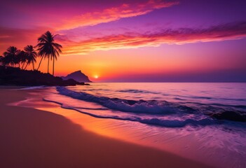 breathtaking sunset over tranquil coastal escape vibrant colors serene waters, beach, ocean, horizon, reflection, nature, scenery, landscape, light, waves