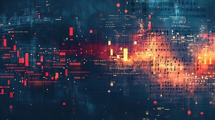 Fototapeta premium Abstract Digital Art with Music Notes and Geometric Shapes