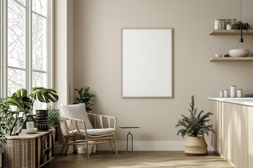 Minimalist Kitchen interior with Poster Mockup created with Generative AI