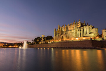 Cathedral of Palma de Mallorca at night. The Cathedral of Santa Maria of Palma is a gothic roman catholic cathedral in Palma, Mallorca, Spain.