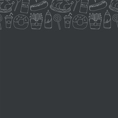 Fast food frame. Doodle fast food background