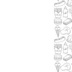 Fast food frame. Doodle fast food background