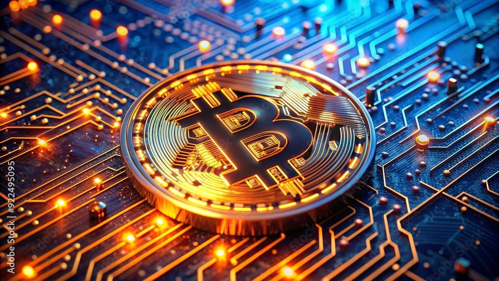 Poster bitcoin blockchain cryptocurrency digital encryption and technology background