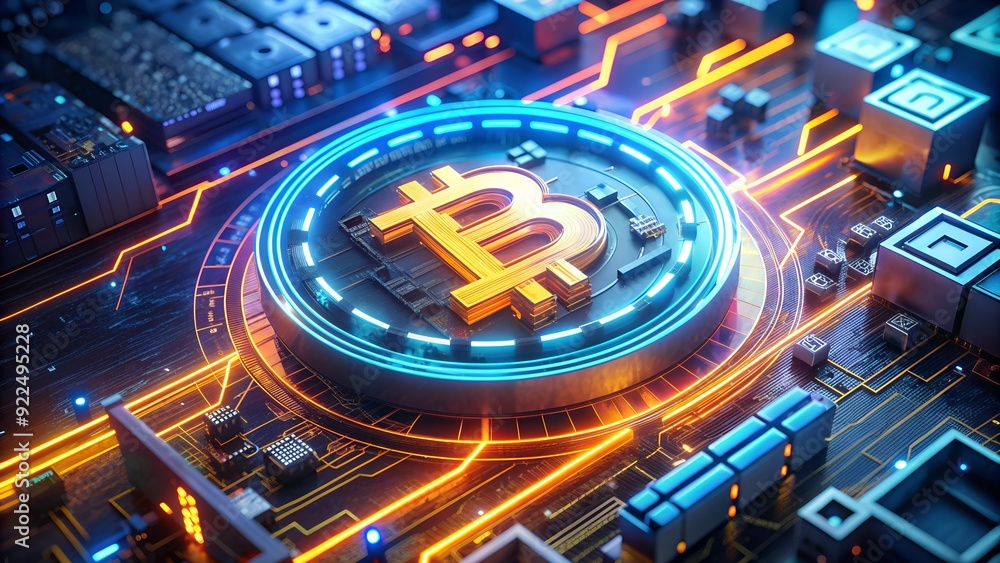 Poster bitcoin blockchain cryptocurrency digital encryption and technology background