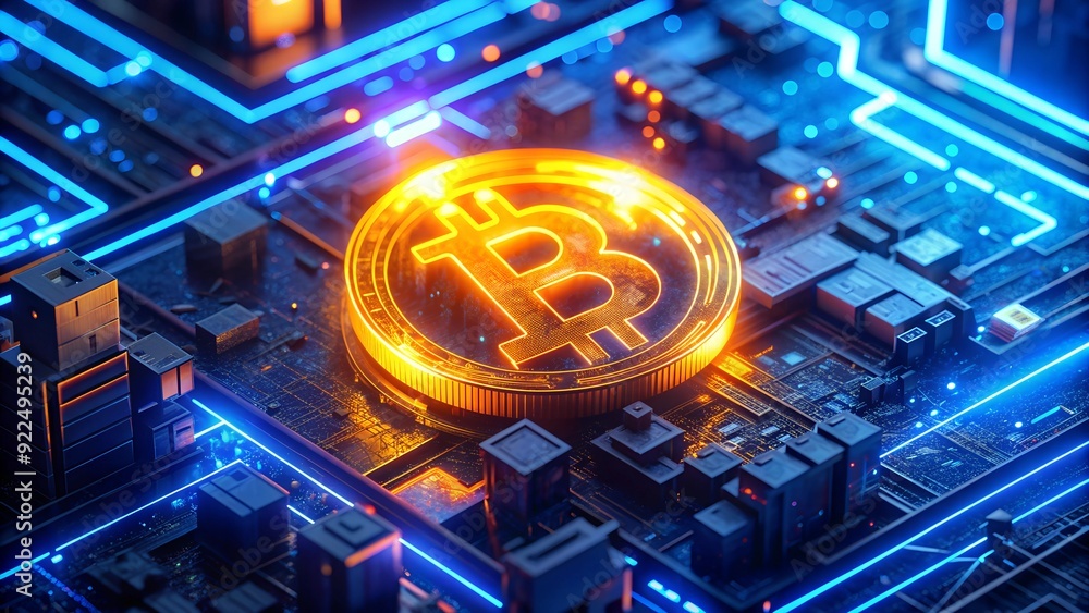 Poster bitcoin blockchain cryptocurrency digital encryption and technology background