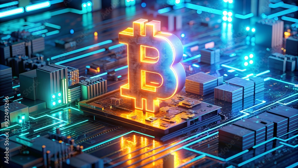 Poster Bitcoin Blockchain Cryptocurrency Digital Encryption and Technology Background