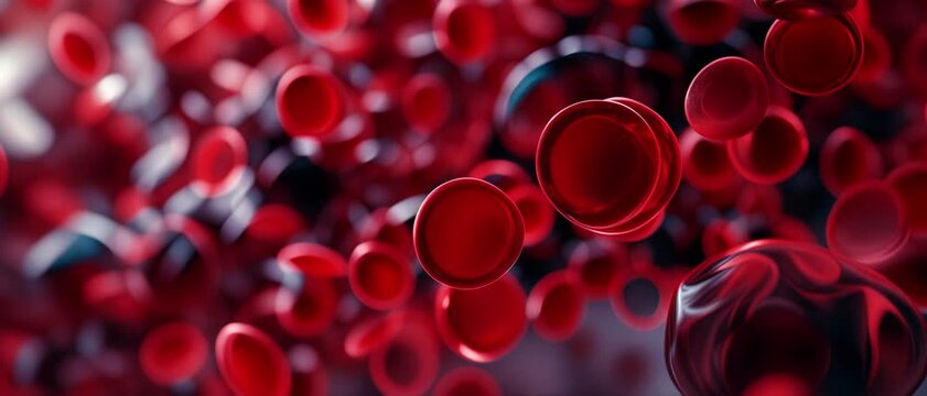 Blood Cells & Circulatory System. Red Blood Cells Flowing Through the Bloodstream: 3D Animation of Human Blood Cells in Motion.