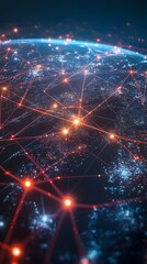 A digital map of the world with glowing connections between cities, representing global connectivity and data transfer across national borders