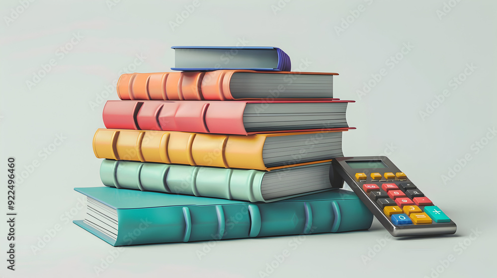 Poster the integration of academic knowledge and mathematical precision: 3d flat icon books and calculator 