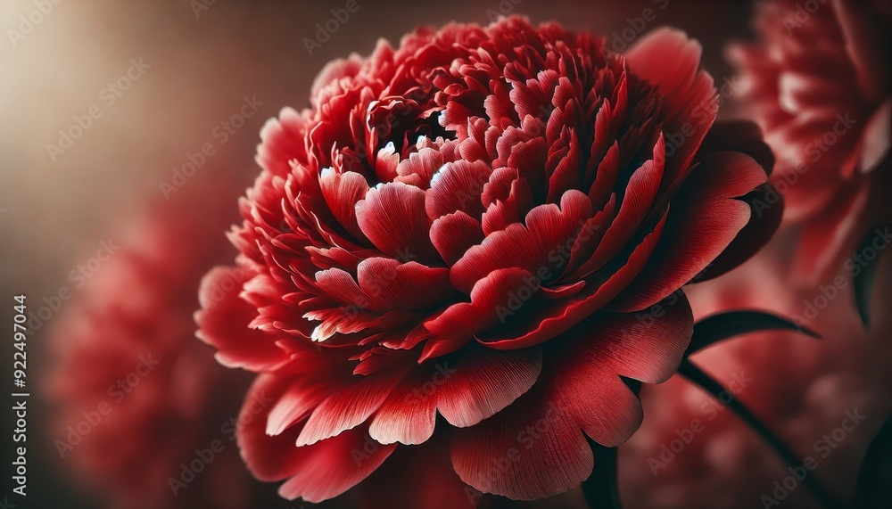 Poster 3d rendering of a vibrant red peony flower in full bloom with soft lighting