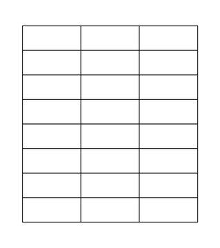 Simple table, chart isolated on white. Minimalist 3x8 Grid Template with Black Lines on White Background