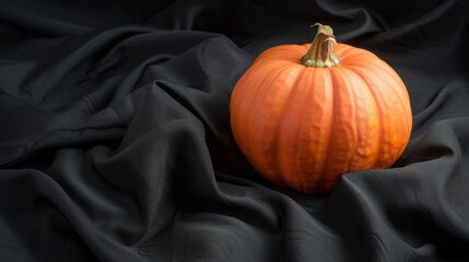 Halloween pumpkin placed on black fabric