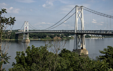 view of the mid hudson bridge to poughkeepsie, new york from highland (suspension bridge over river...