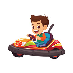 Fototapeta premium A boy riding cartoon bumper car vector