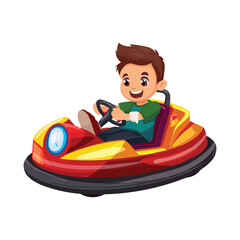 A boy riding cartoon bumper car vector