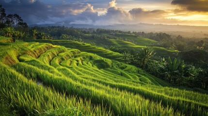Rice Terraces in Lush Green Landscape
