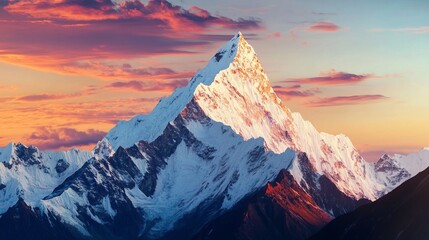 Majestic Snow-Capped Mountain at Sunset