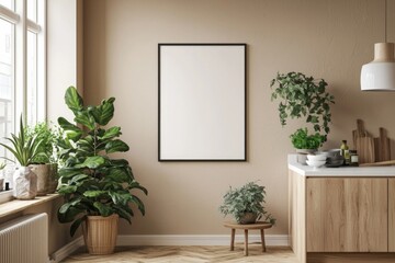 Minimalist Kitchen interior with Poster Mockup created with Generative AI