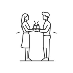 Man and Woman Exchanging a Gift in a Simple Line Drawing