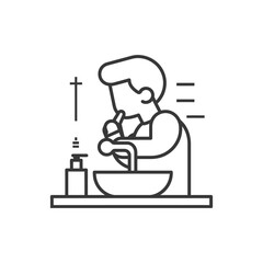 Man Brushing Teeth in Bathroom Sink with Toothbrush and Toothpaste