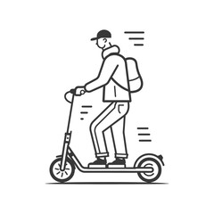 Man Riding an Electric Scooter with a Backpack