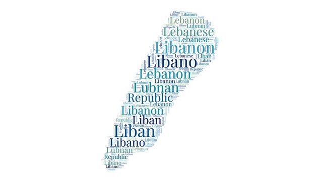 Lebanon shape words animation. Lebanon boundary filled with country names animated. Country opening, intro, presentation video.
