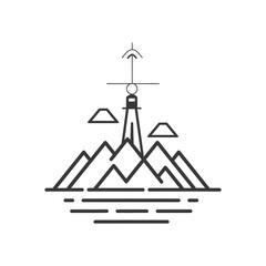 Minimalist Line Art Illustration of a Lighthouse on an Island