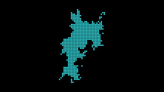 Komodo digital map. Map of Komodo in dotted style. Shape of the island filled with rectangles. Captivating video.