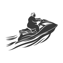 Overweight Man Riding a Jet Ski on Waves